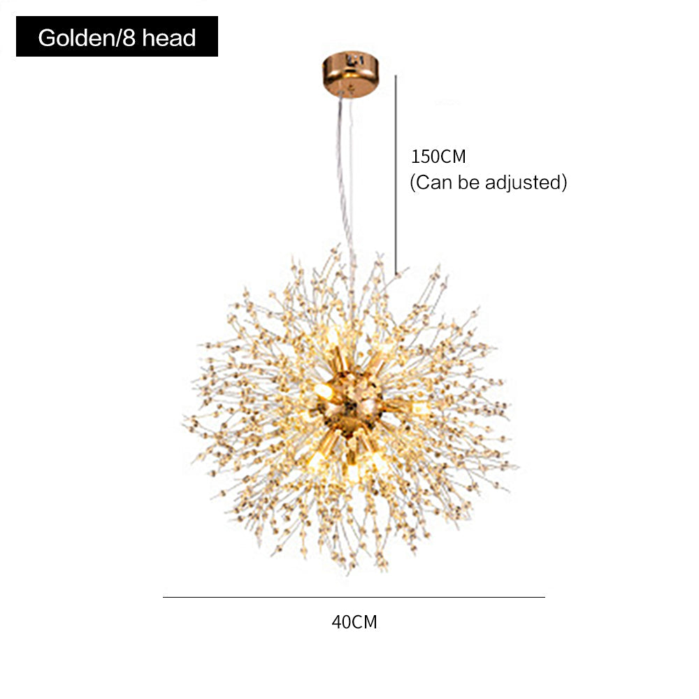 Modern Crystal Firework Chandelier Gold Dandelion Pendant Light