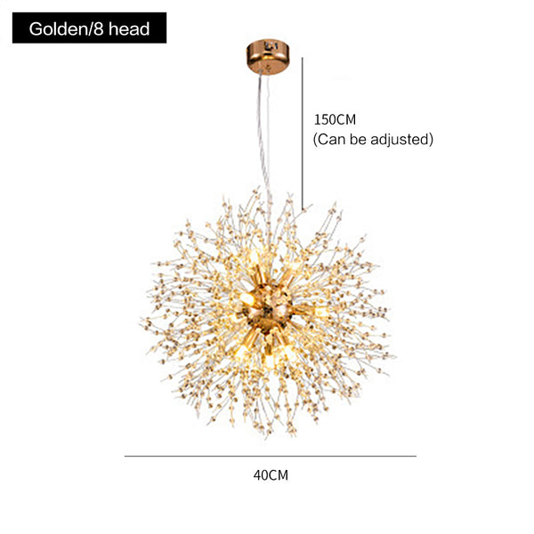 Modern Crystal Firework Chandelier Gold Dandelion Pendant Light