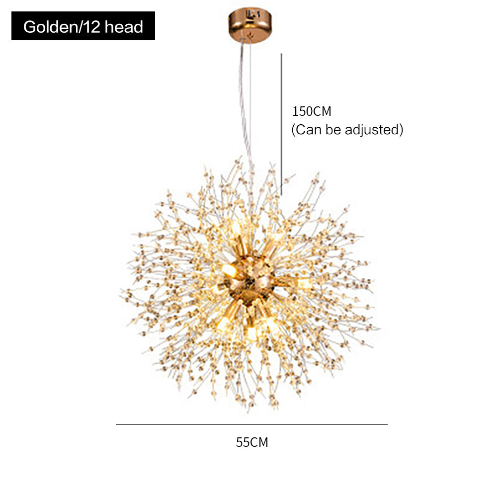 Modern Crystal Firework Chandelier Gold Dandelion Pendant Light