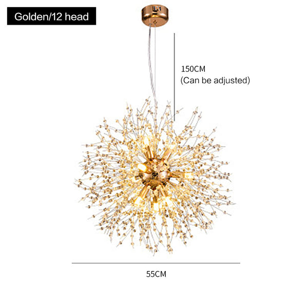 Modern Crystal Firework Chandelier Gold Dandelion Pendant Light