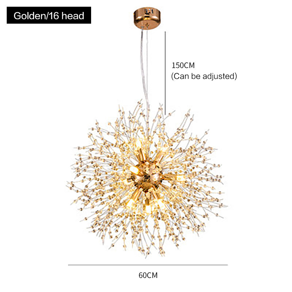 Modern Crystal Firework Chandelier Gold Dandelion Pendant Light