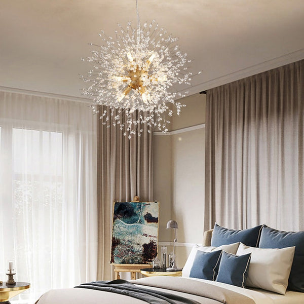 Modern Crystal Firework Chandelier Gold Dandelion Pendant Light