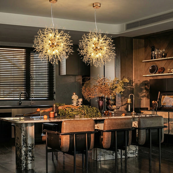 Modern Crystal Firework Chandelier Gold Dandelion Pendant Light