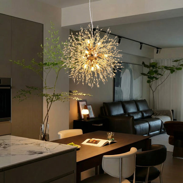 Modern Crystal Firework Chandelier Gold Dandelion Pendant Light