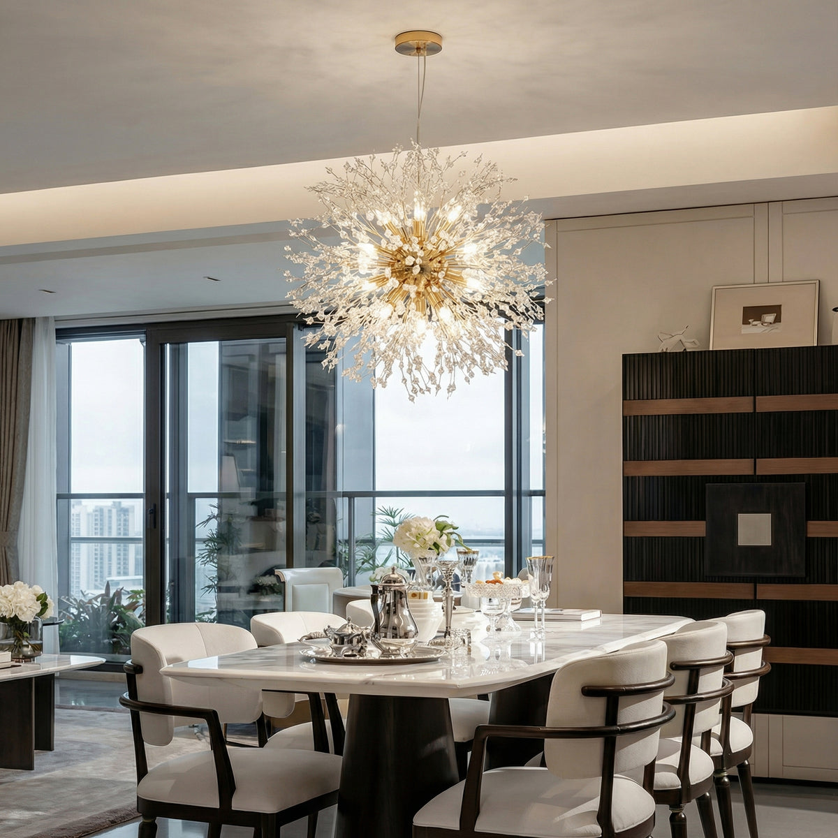 Modern Crystal Firework Chandelier Gold Dandelion Pendant Light Main image