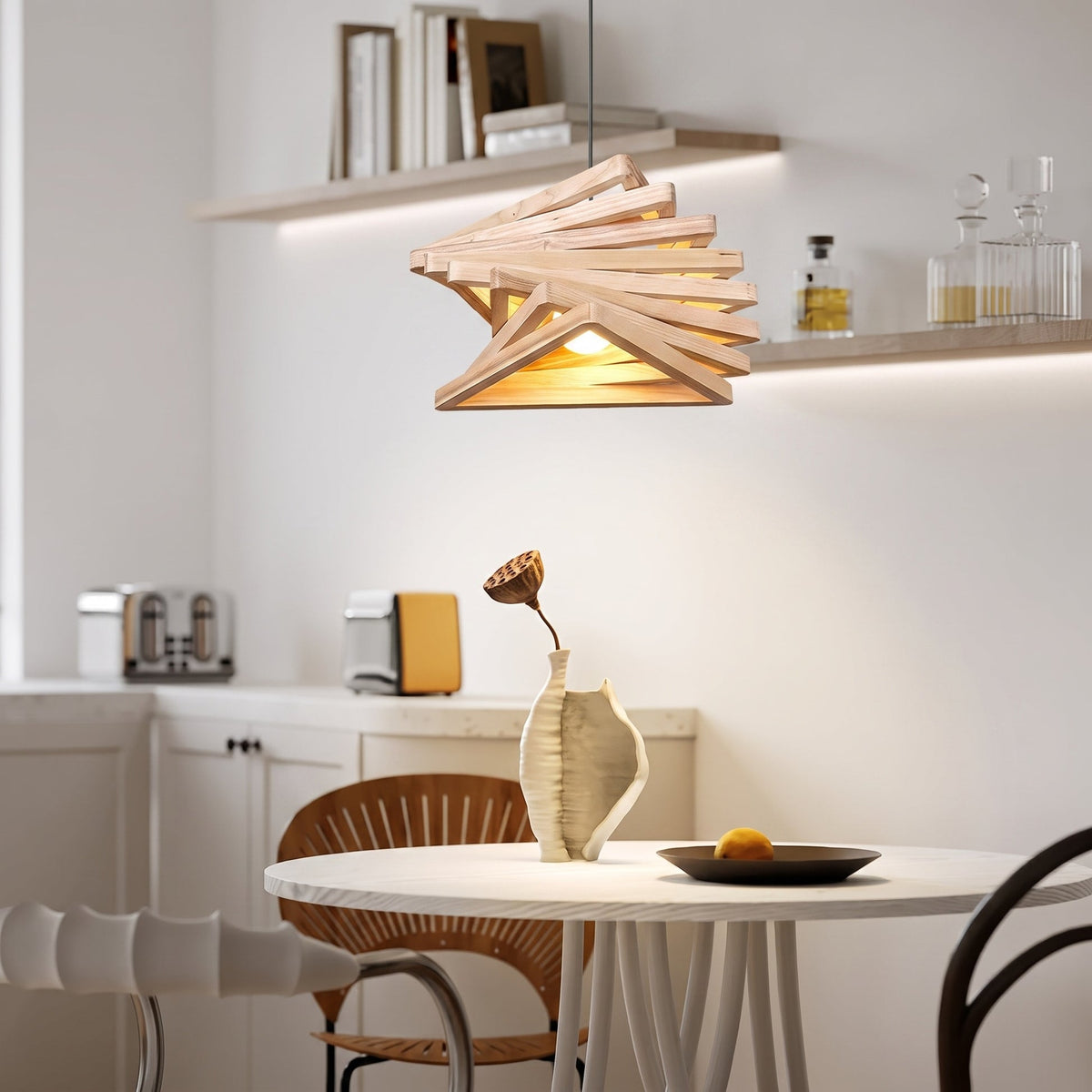 Modern Spiral Wood Triangle Pendant Light Nordic Helical Chandelier