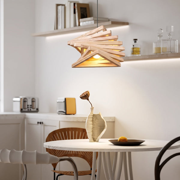 Modern Spiral Wood Triangle Pendant Light Nordic Helical Chandelier