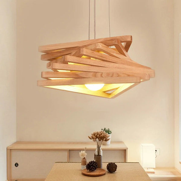 Modern Spiral Wood Triangle Pendant Light Nordic Helical Chandelier