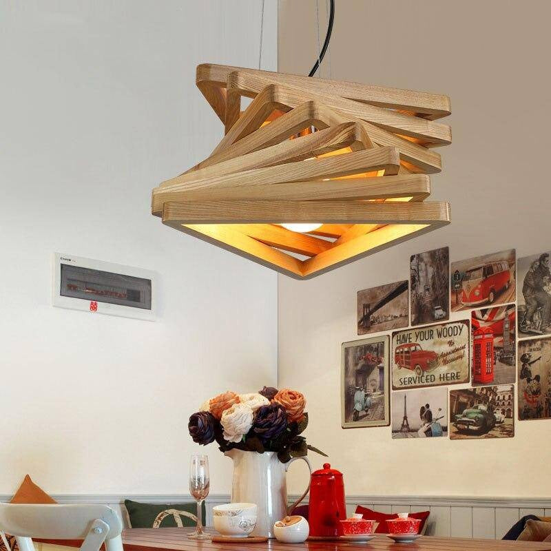 Modern Spiral Wood Triangle Pendant Light Nordic Helical Chandelier