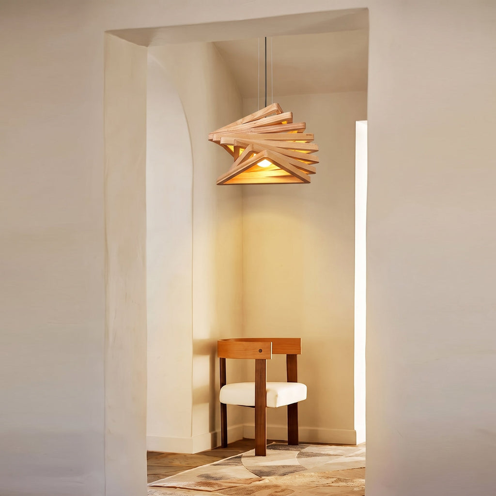 Modern Spiral Wood Triangle Pendant Light Nordic Helical Chandelier