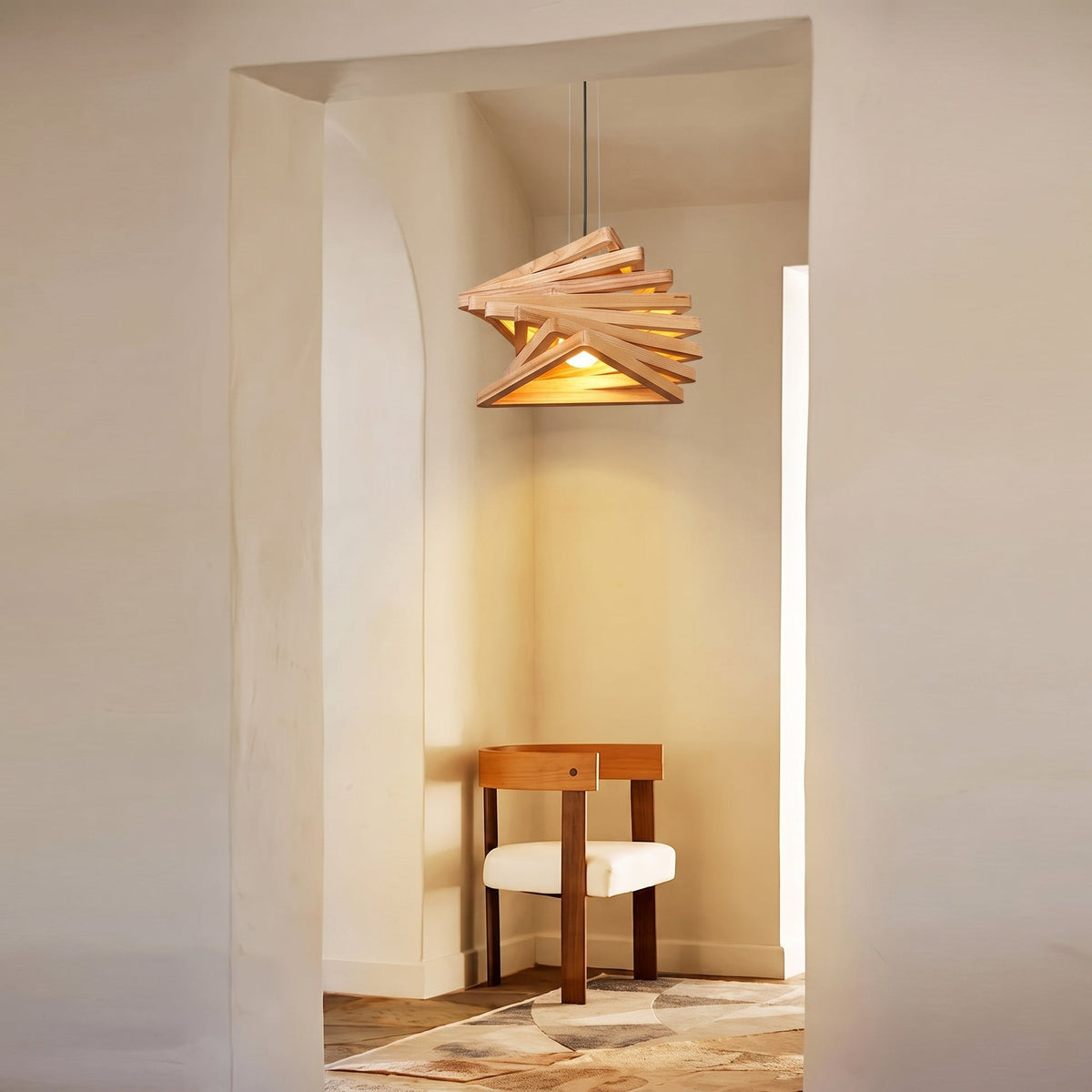 Modern Spiral Wood Triangle Pendant Light Nordic Helical Chandelier