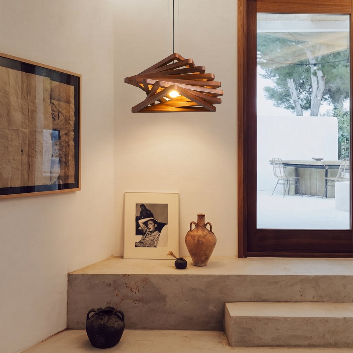 Modern Spiral Wood Triangle Pendant Light Nordic Helical Chandelier