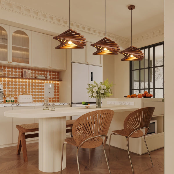 Modern Spiral Wood Triangle Pendant Light Nordic Helical Chandelier