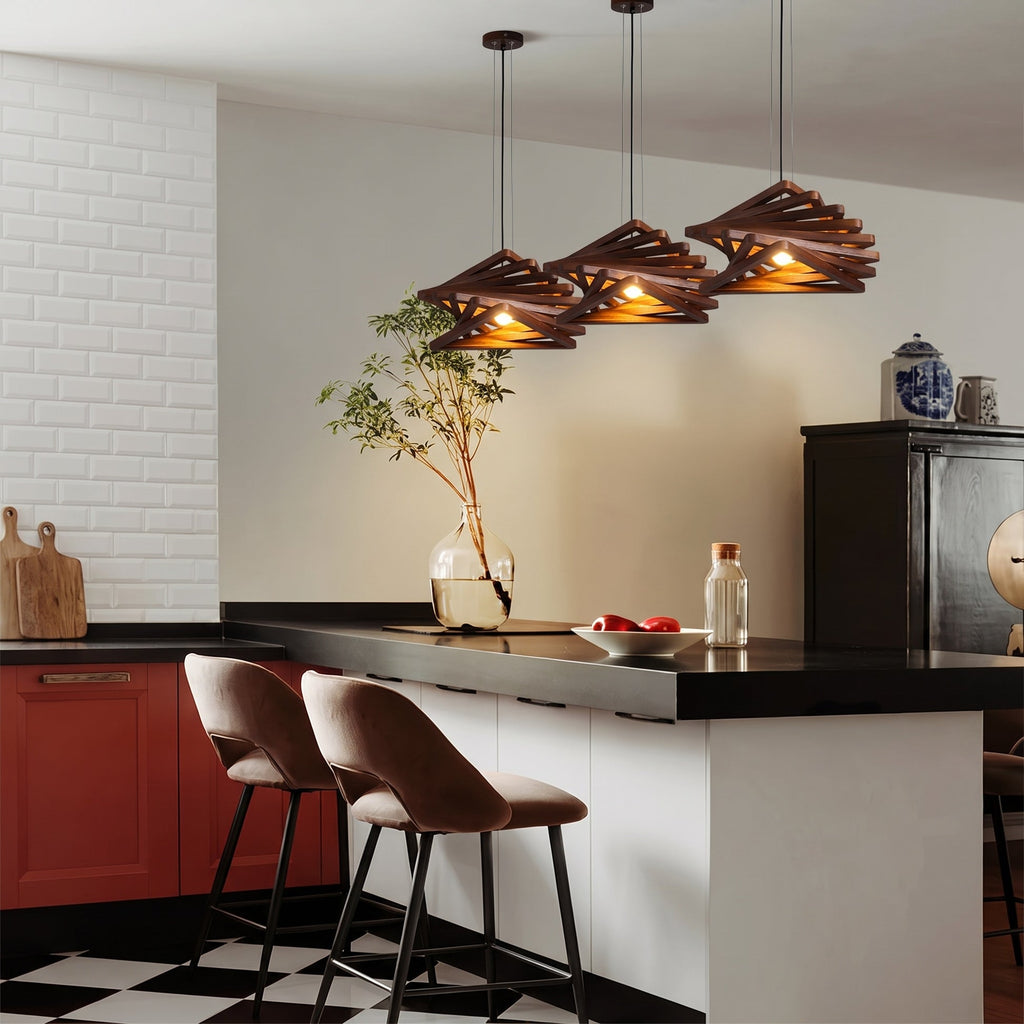 Modern Spiral Wood Triangle Pendant Light Nordic Helical Chandelier