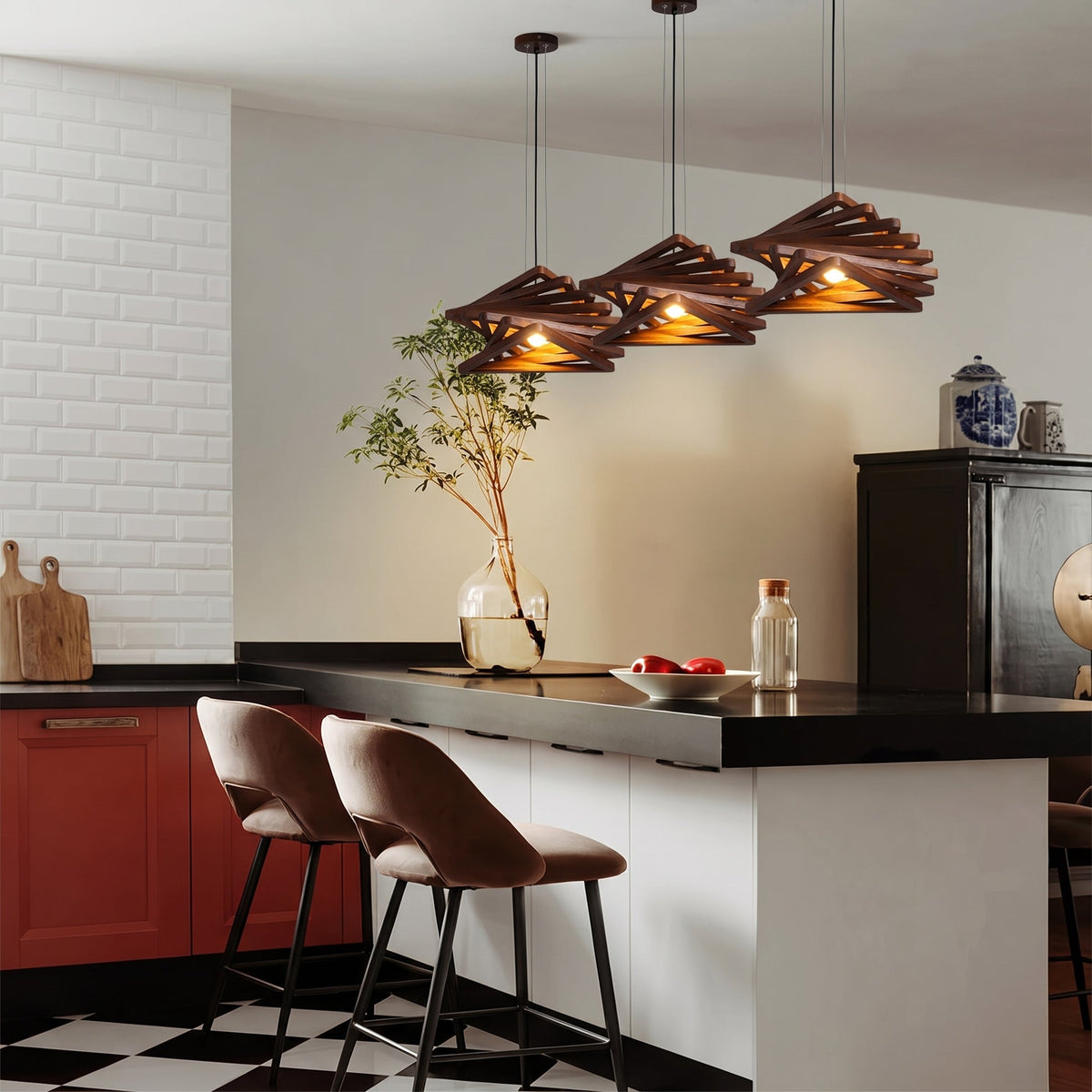 Modern Spiral Wood Triangle Pendant Light Nordic Helical Chandelier