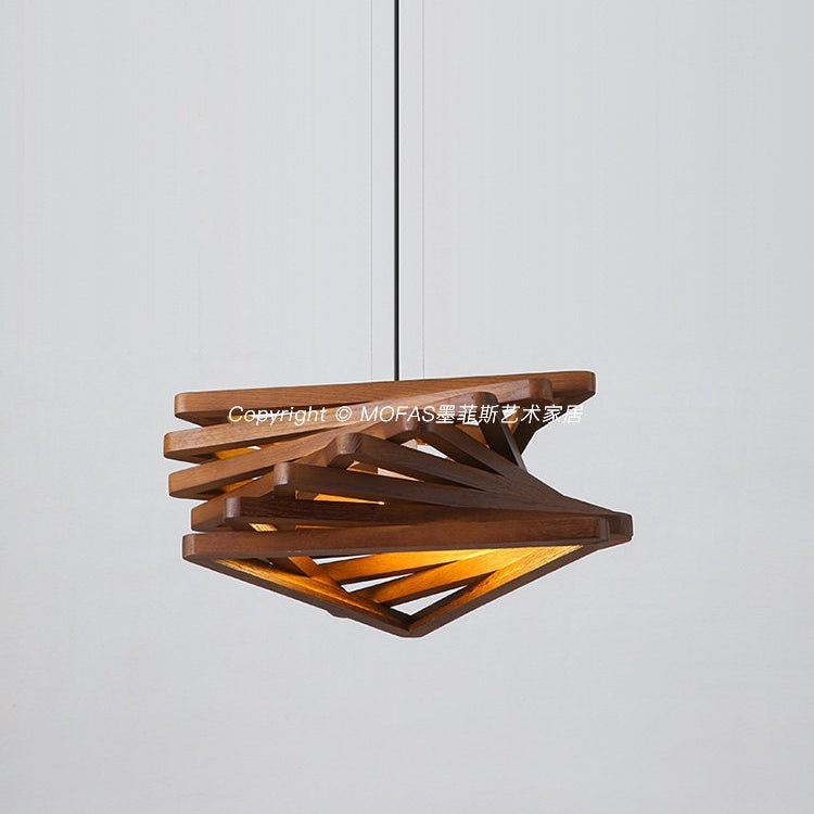 Modern Spiral Wood Triangle Pendant Light Nordic Helical Chandelier