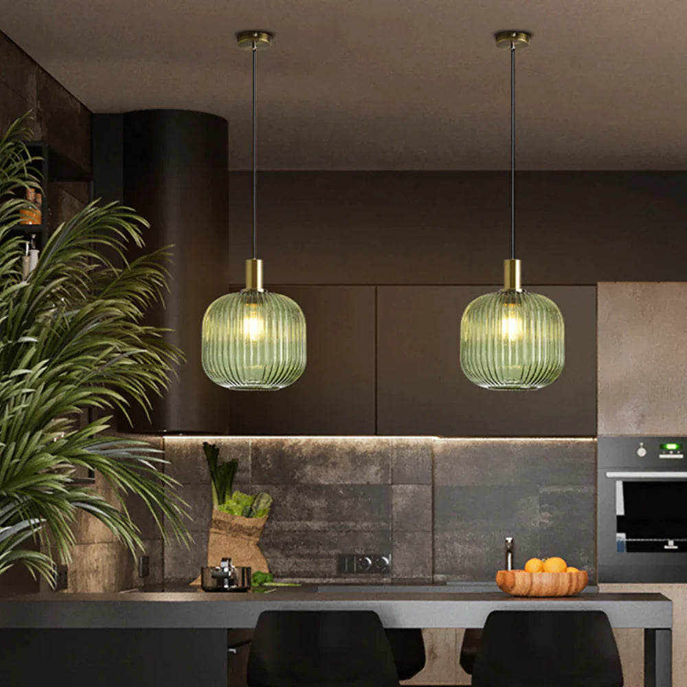 Retro Lantern Shape Glass Pendant Light Vintage Dining Room Chandelier