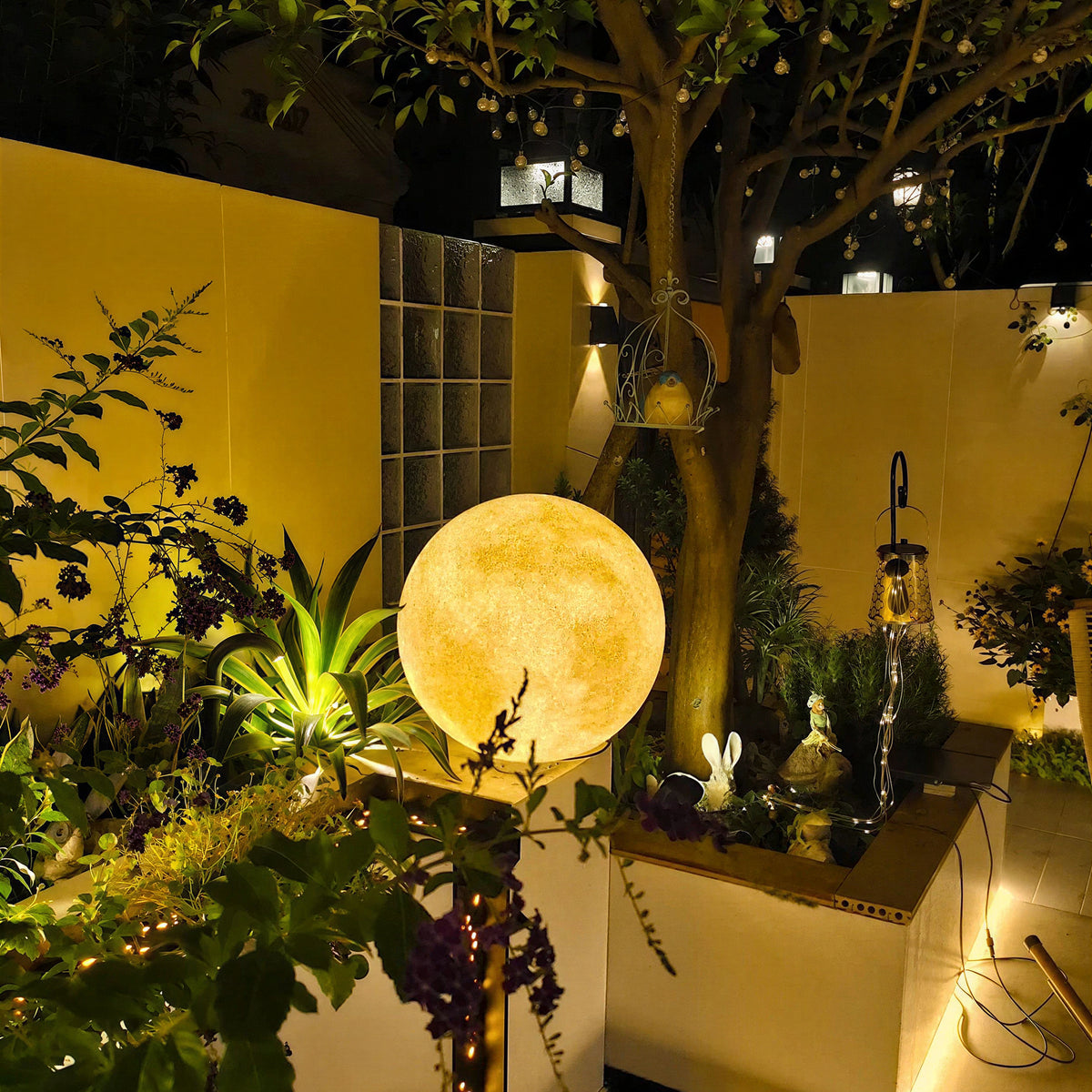 Solar Powered Moon Globe Lamp Outdoor IP65 Waterproof Hemp Fiber Light