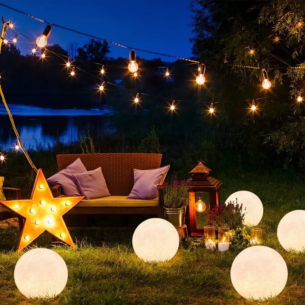 Solar Powered Moon Globe Lamp Outdoor IP65 Waterproof Hemp Fiber Light