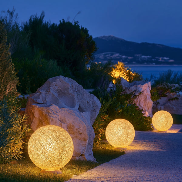 Solar Powered Moon Globe Lamp Outdoor IP65 Waterproof Hemp Fiber Light