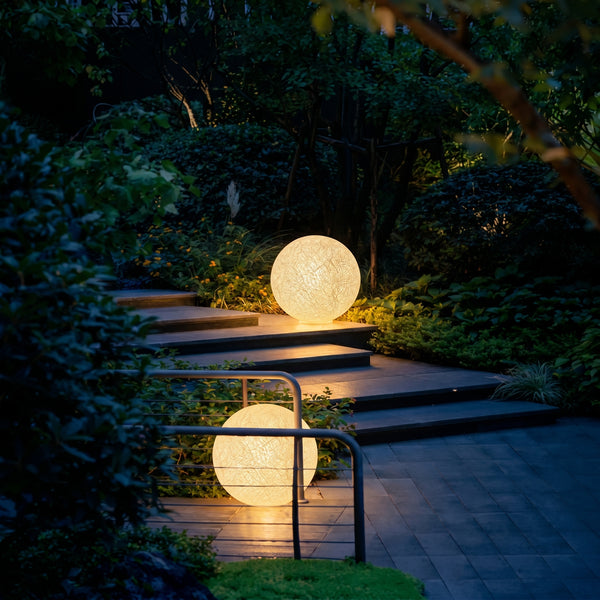 Solar Powered Moon Globe Lamp Outdoor IP65 Waterproof Hemp Fiber Light