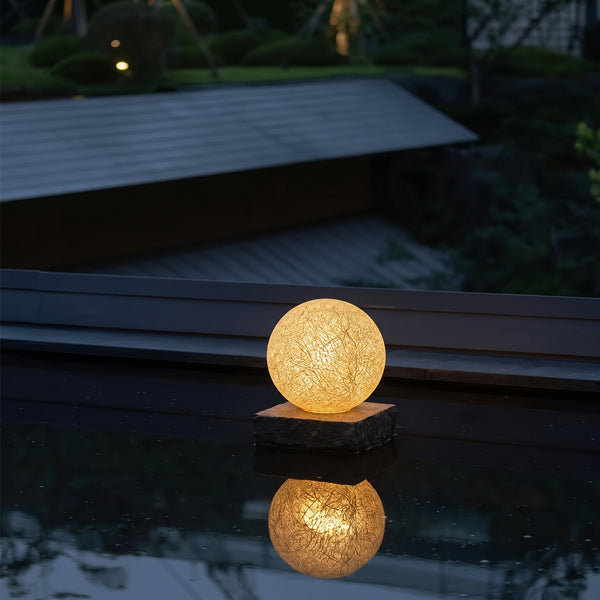 Solar Powered Moon Globe Lamp Outdoor IP65 Waterproof Hemp Fiber Light
