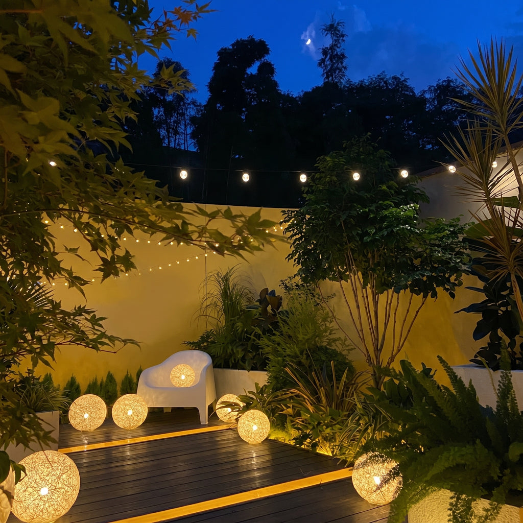 Solar Powered Moon Globe Lamp Outdoor IP65 Waterproof Hemp Fiber Light