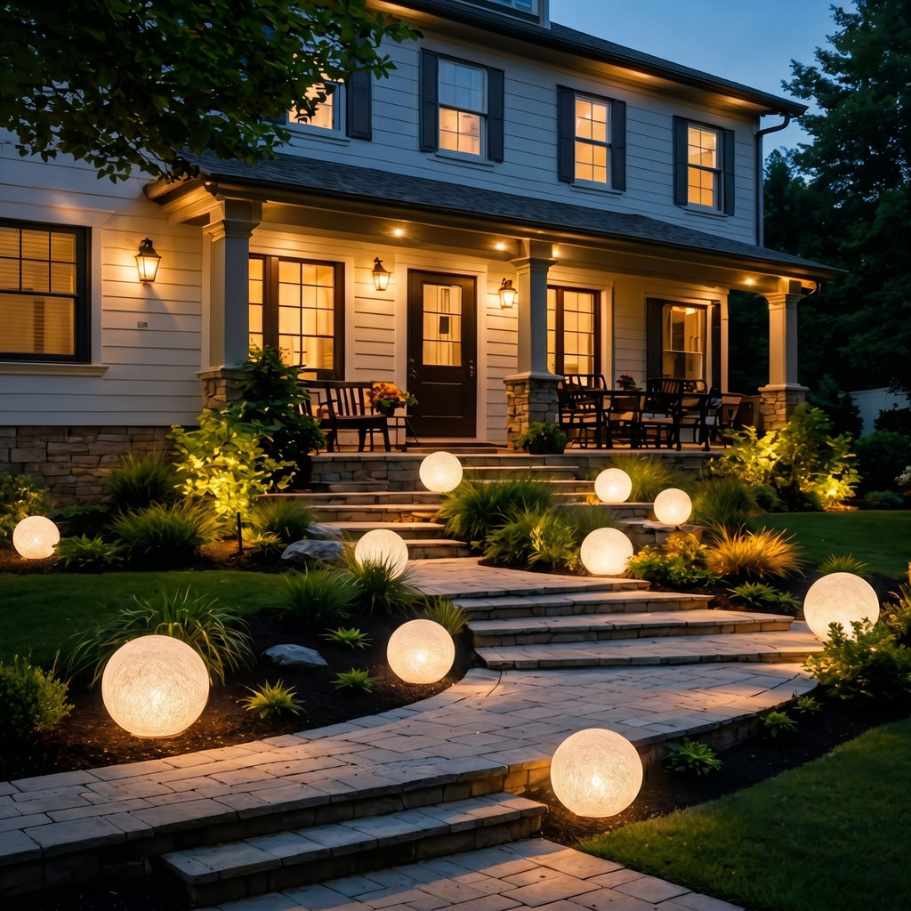 Solar Powered Moon Globe Lamp Outdoor IP65 Waterproof Hemp Fiber Light