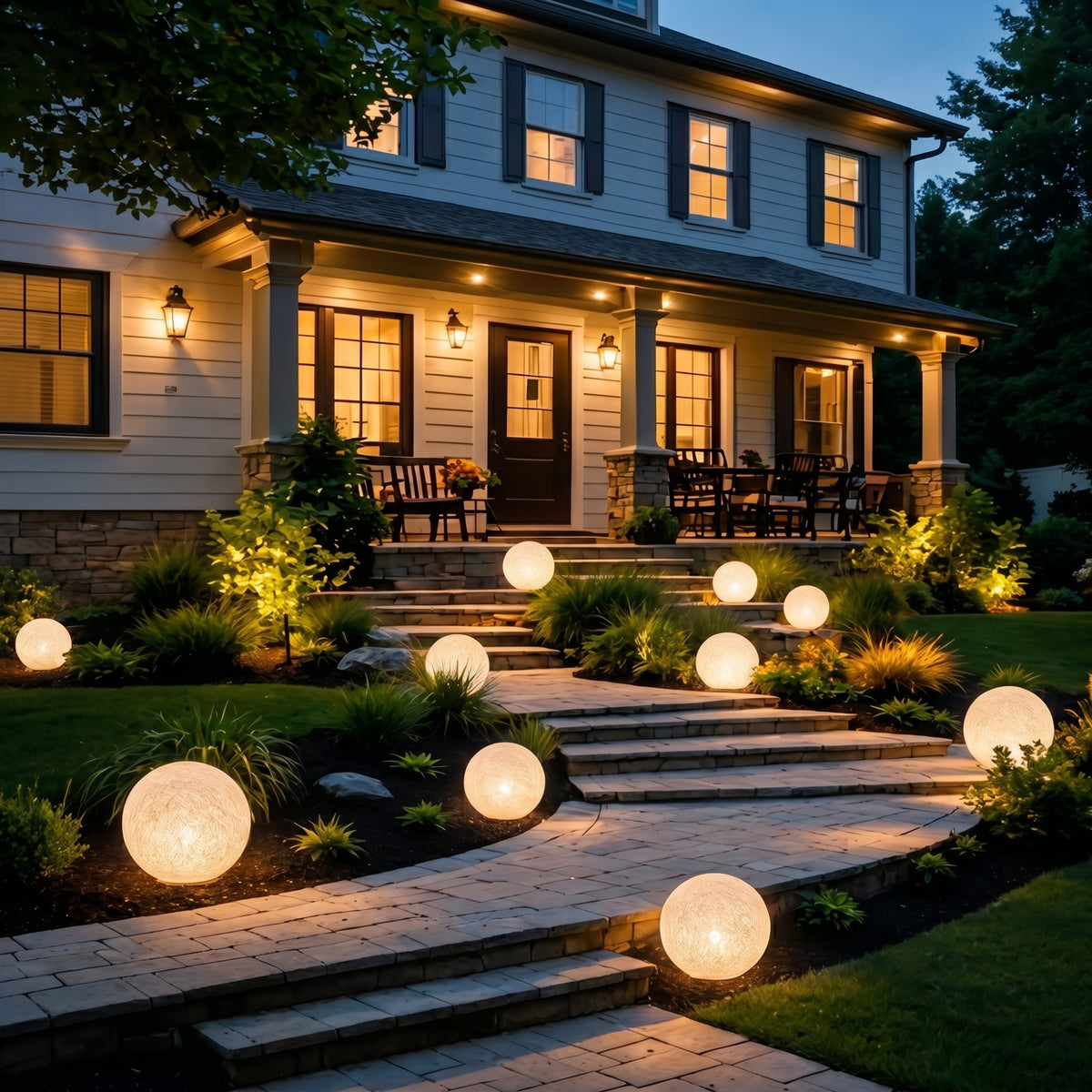Solar Powered Moon Globe Lamp Outdoor IP65 Waterproof Hemp Fiber Light