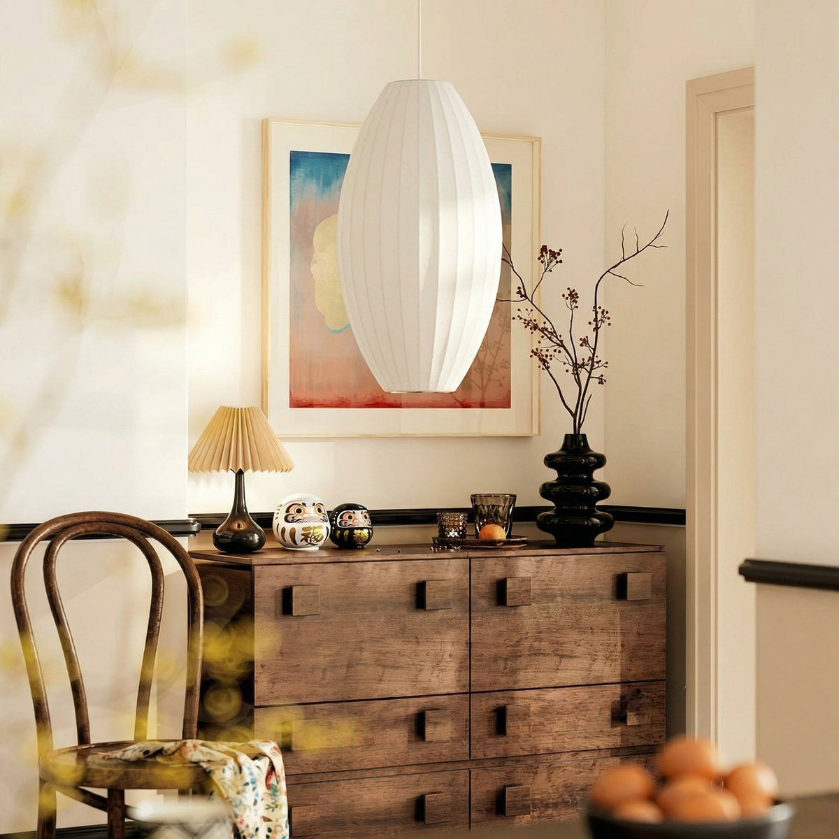 Mid-Century Fabric Cocoon Pendant Light Modern Cloud Bubble Chandelier