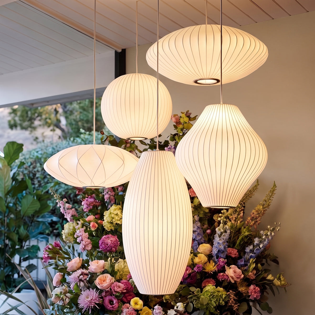 Mid-Century Fabric Cocoon Pendant Light Modern Cloud Bubble Chandelier
