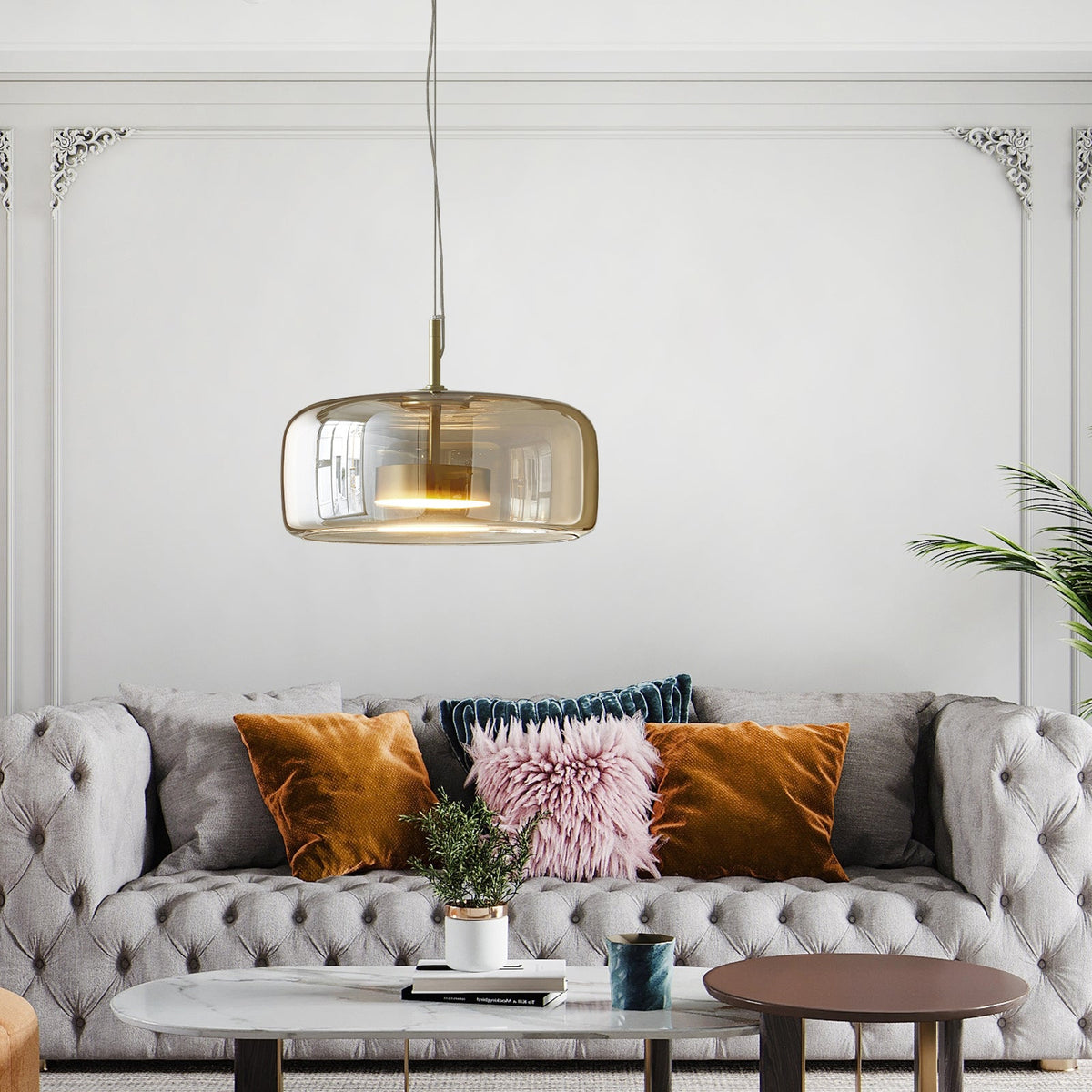 Modern Simple Amber Glass Pendant Light Dining Room Chandelier Main image
