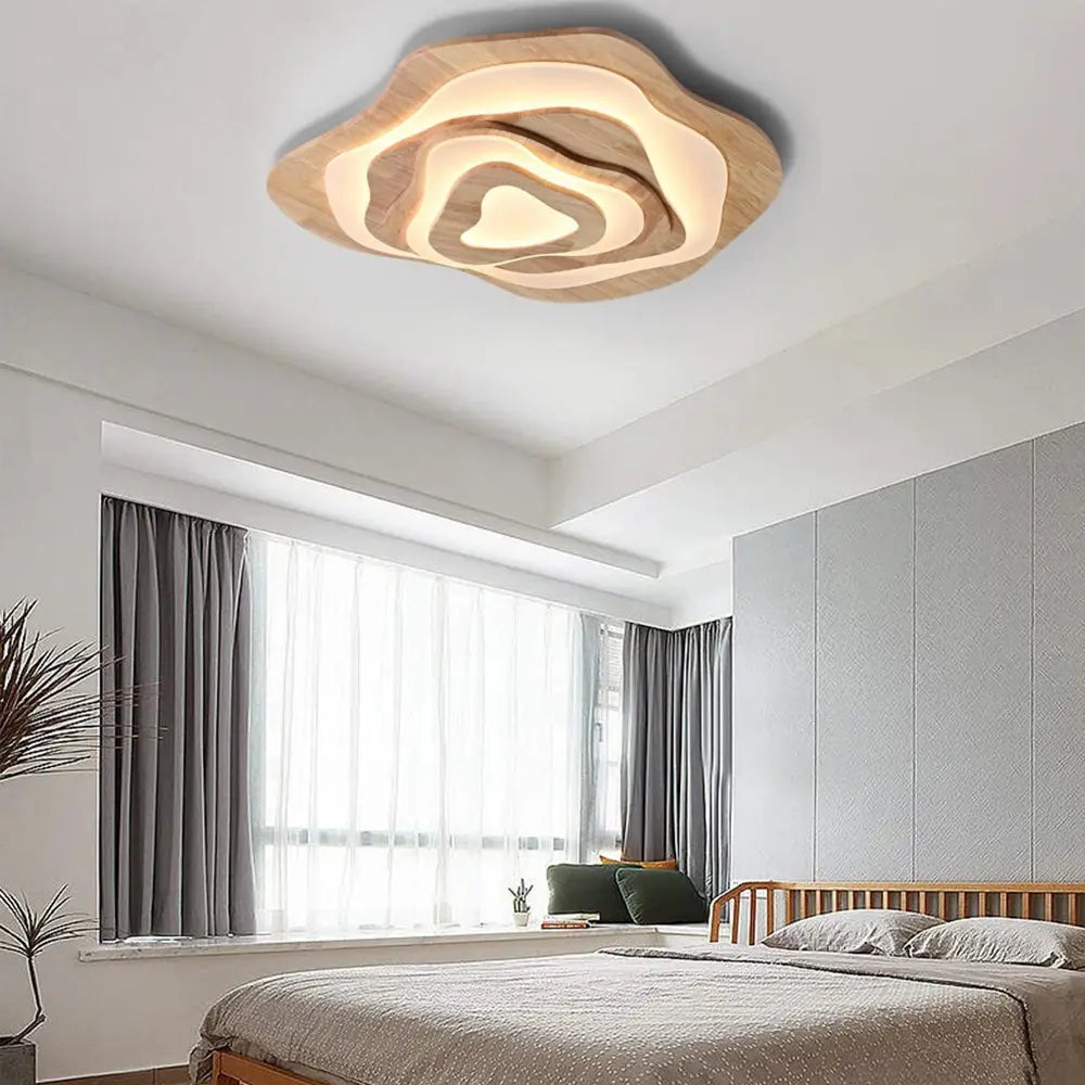 Flower Wood Ceiling Light Hardwired Wooden Ceiling Lamp