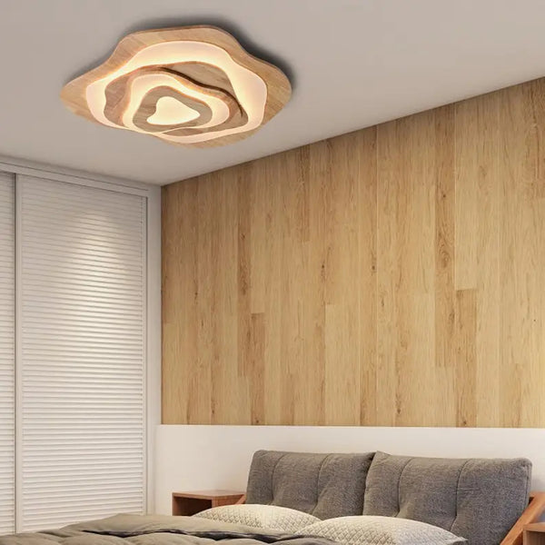 Flower Wood Ceiling Light Hardwired Wooden Ceiling Lamp