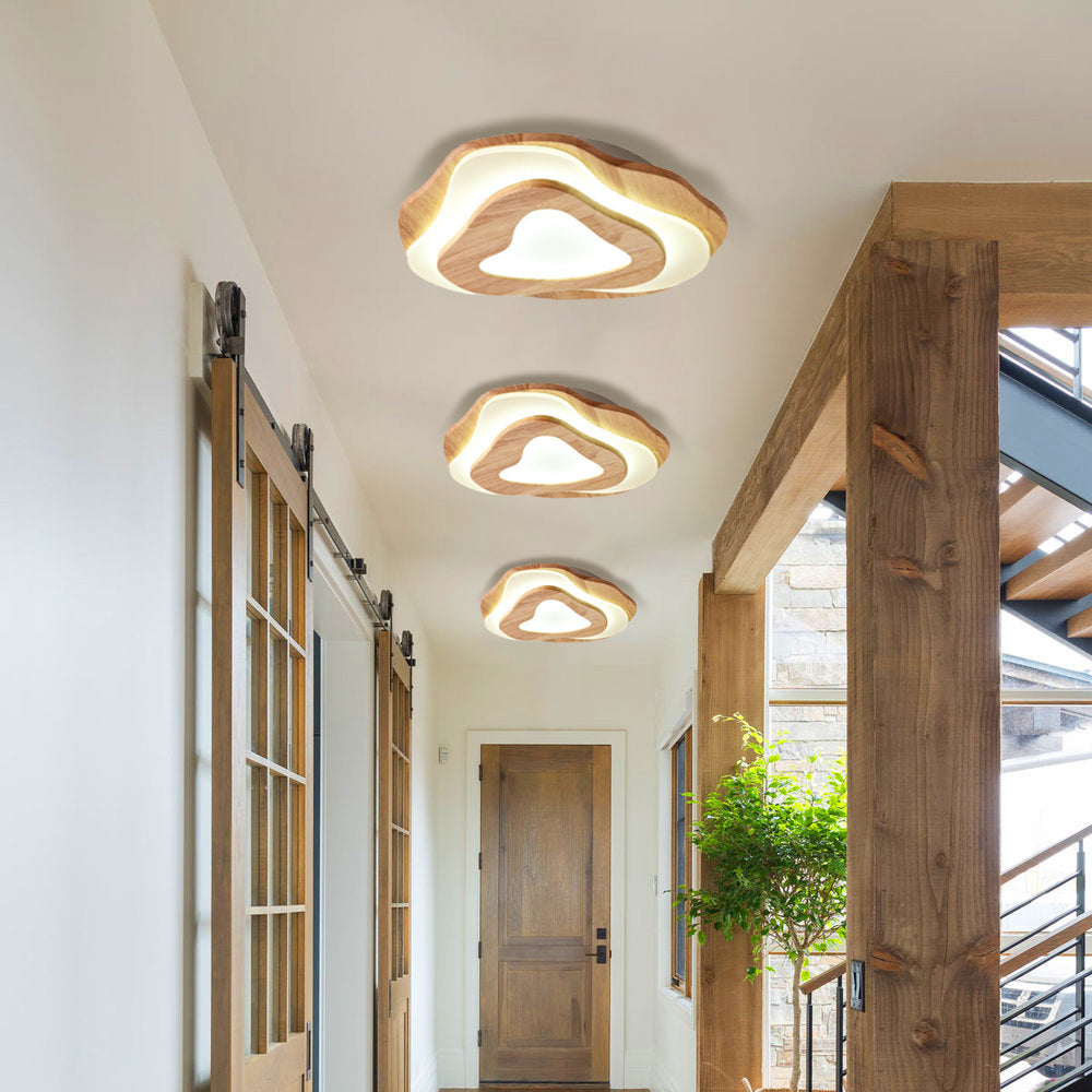 Flower Wood Ceiling Light Hardwired Wooden Ceiling Lamp