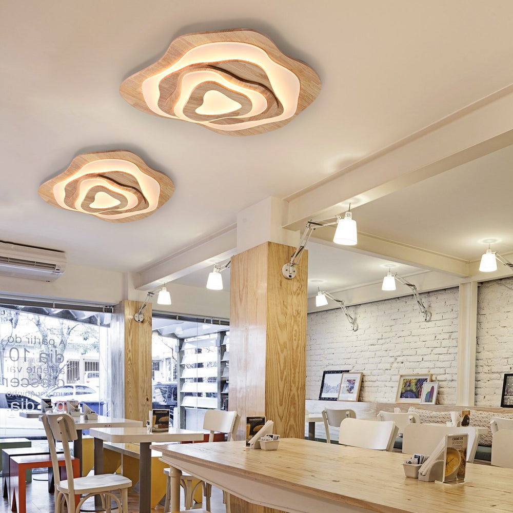 Flower Wood Ceiling Light Hardwired Wooden Ceiling Lamp
