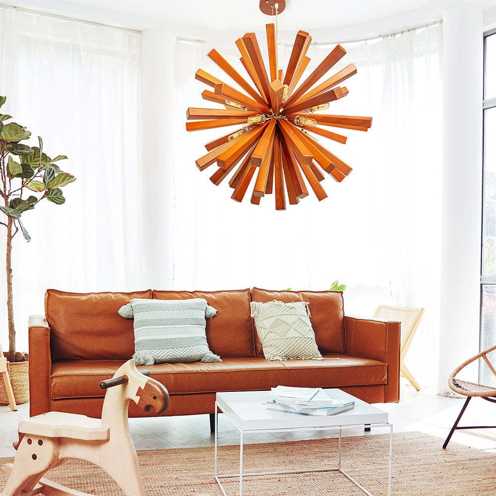 Mid-Century Solid Wood Starburst Chandelier Retro Pendant Light