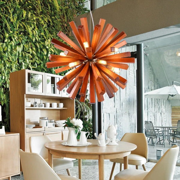 Mid-Century Solid Wood Starburst Chandelier Retro Pendant Light