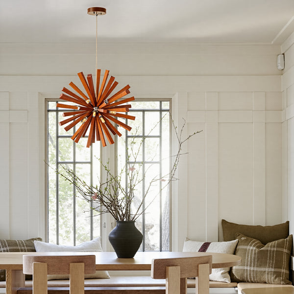 Mid-Century Solid Wood Starburst Chandelier Retro Pendant Light