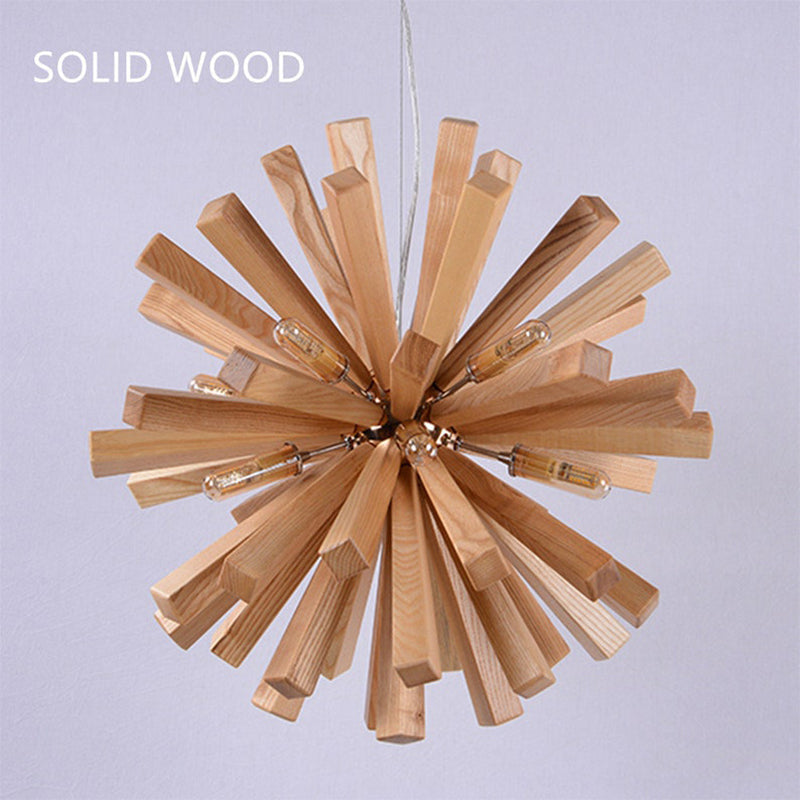 Mid-Century Solid Wood Starburst Chandelier Retro Pendant Light