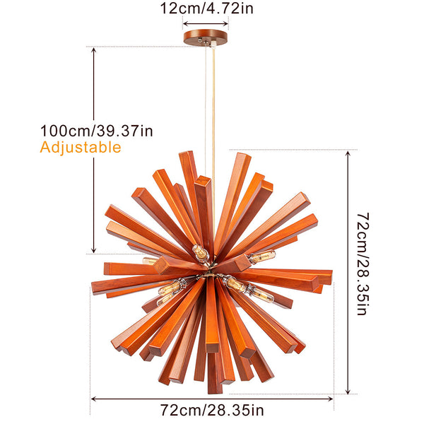 Mid-Century Solid Wood Starburst Chandelier Retro Pendant Light