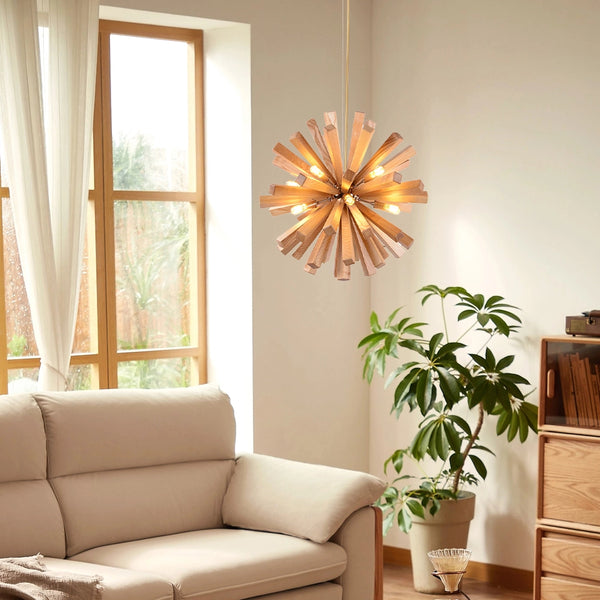 Mid-Century Solid Wood Starburst Chandelier Retro Pendant Light
