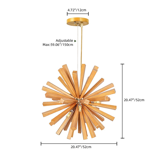 Mid-Century Solid Wood Starburst Chandelier Retro Pendant Light