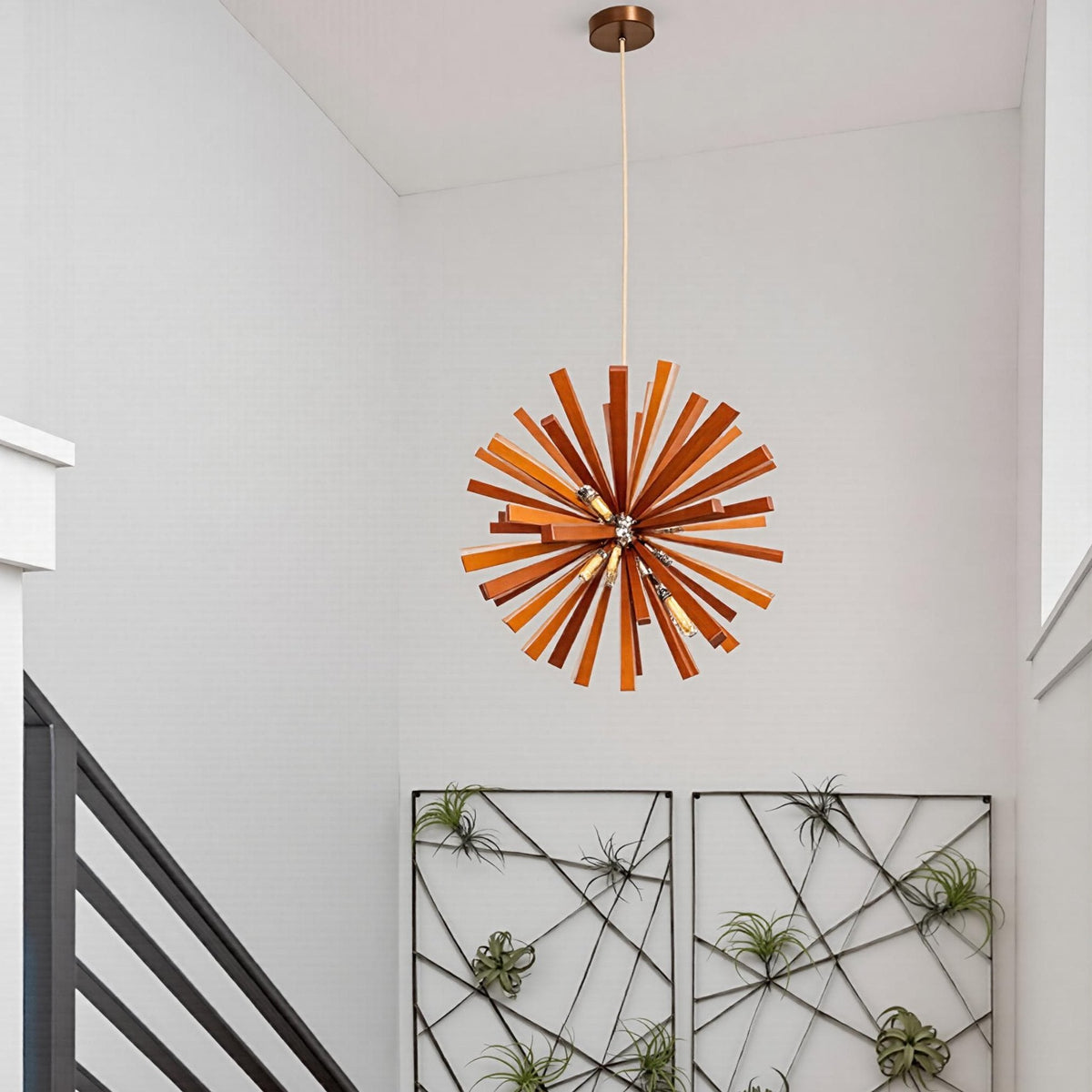 Mid-Century Solid Wood Starburst Chandelier Retro Pendant Light