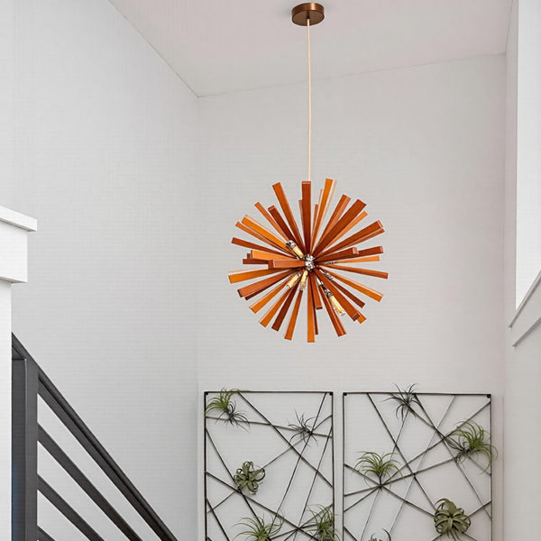 Mid-Century Solid Wood Starburst Chandelier Retro Pendant Light