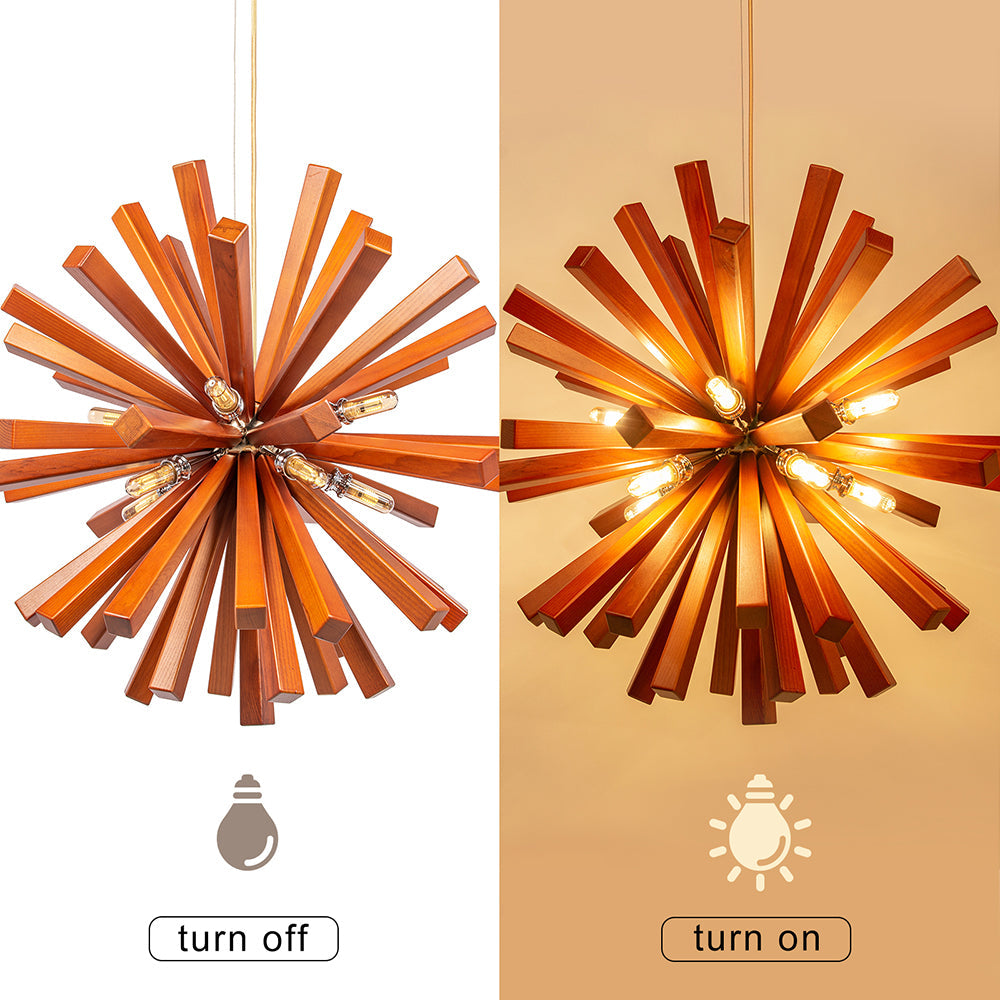 Mid-Century Solid Wood Starburst Chandelier Retro Pendant Light