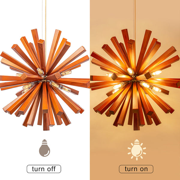Mid-Century Solid Wood Starburst Chandelier Retro Pendant Light