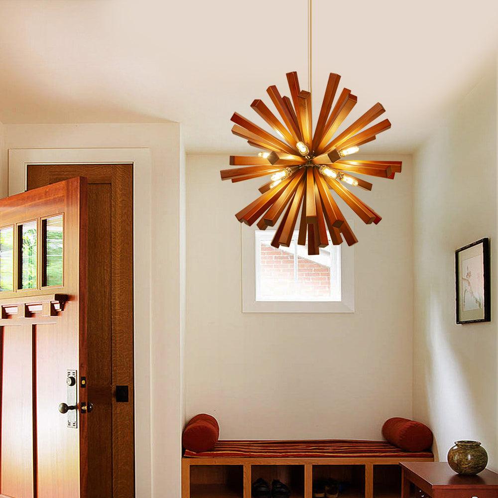 Mid-Century Solid Wood Starburst Chandelier Retro Pendant Light