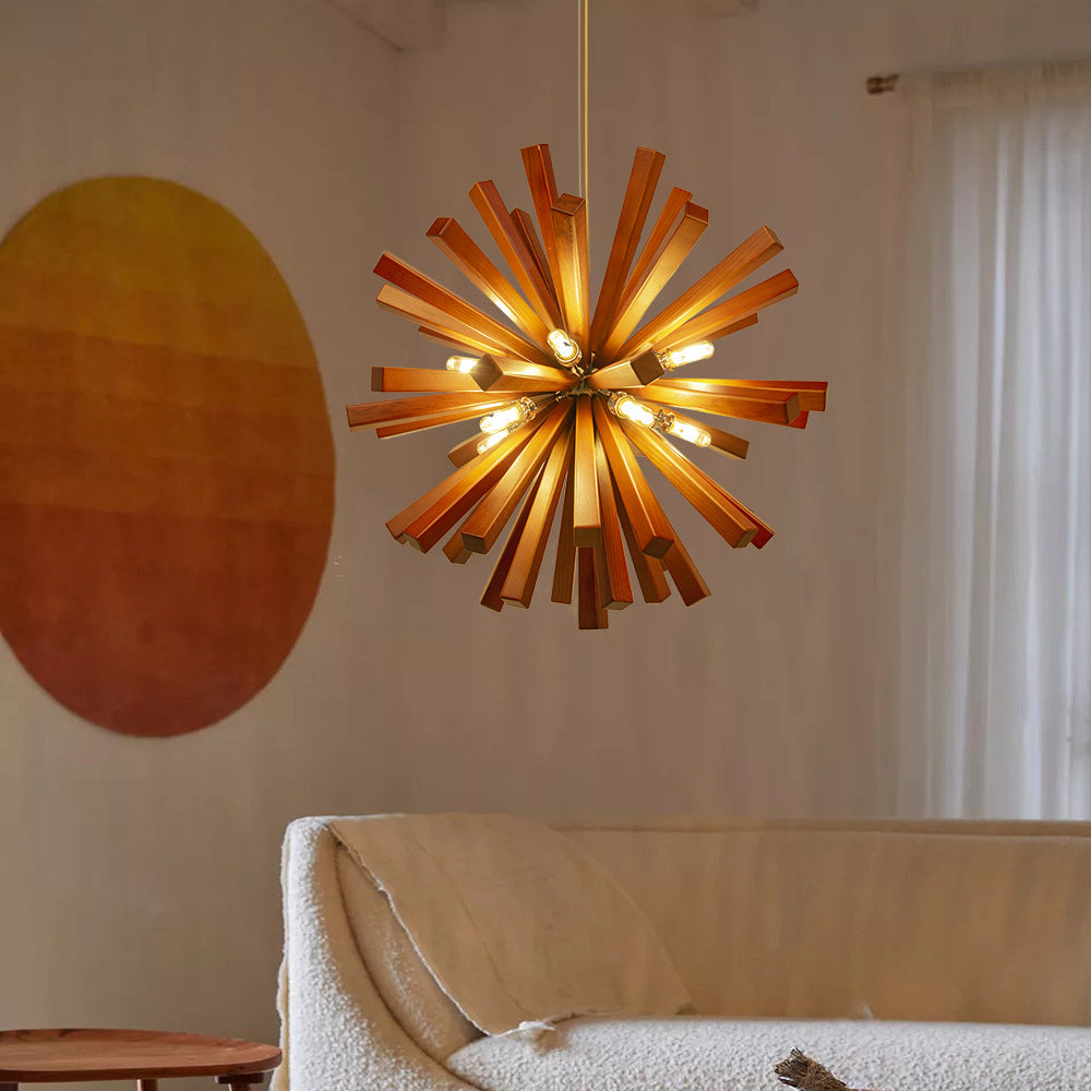 Mid-Century Solid Wood Starburst Chandelier Retro Pendant Light