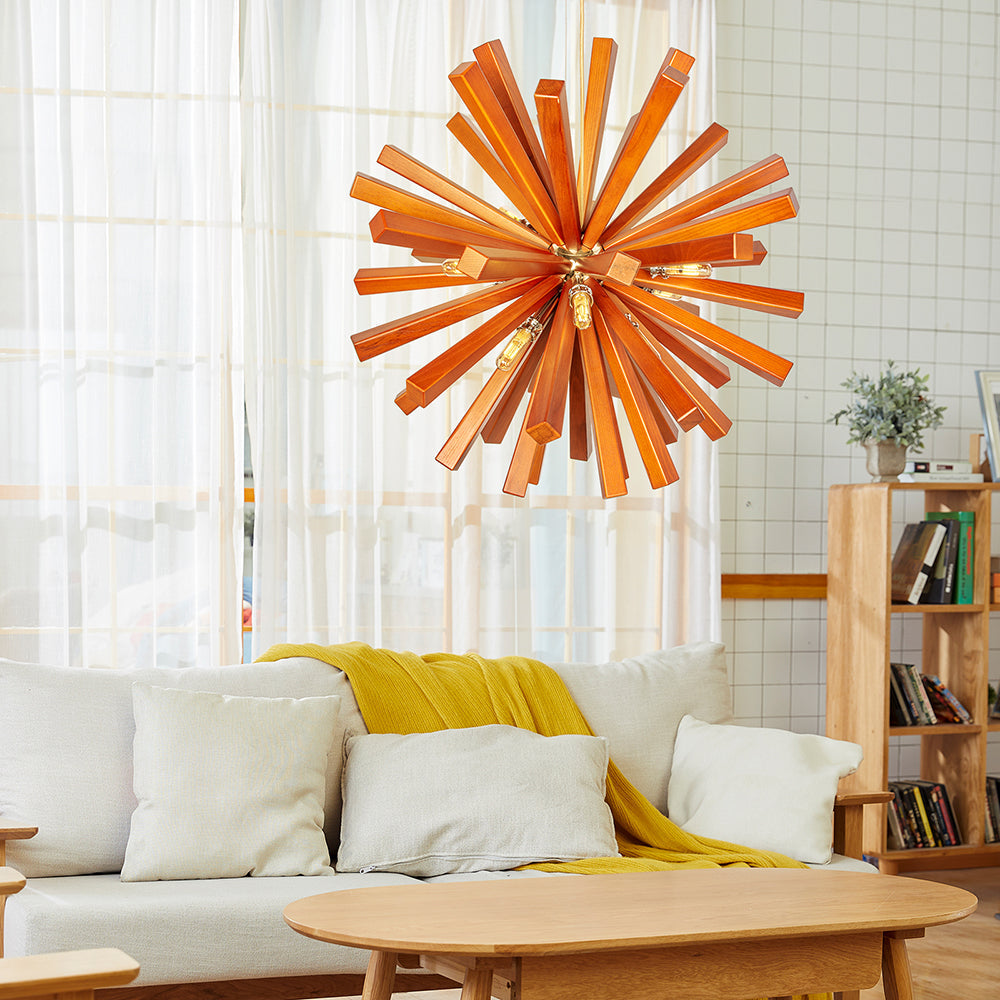 Mid-Century Solid Wood Starburst Chandelier Retro Pendant Light